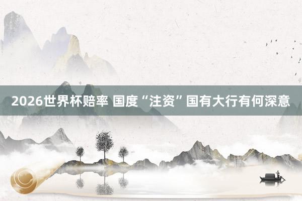 2026世界杯赔率 国度“注资”国有大行有何深意