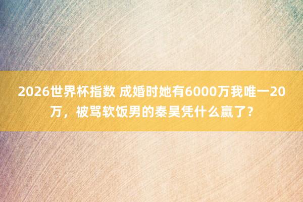 2026世界杯指数 成婚时她有6000万我唯一20万，被骂软饭男的秦昊凭什么赢了？
